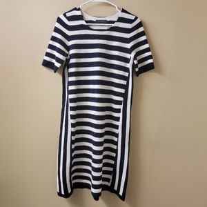 Ann Taylor Black White Striped Dress Size Medium Petite